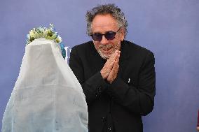 Tim Burton And Monica Bellucci At Presentation Of Wednesday Season 2 - Italy