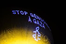 Amnesty International Action - "Stop genocide in Gaza" onto the Paris 2024 Olympic cauldron - Paris