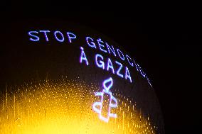 Amnesty International Action - "Stop genocide in Gaza" onto the Paris 2024 Olympic cauldron - Paris