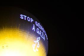 Amnesty International Action - "Stop genocide in Gaza" onto the Paris 2024 Olympic cauldron - Paris
