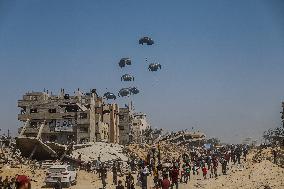 Humanitarian Aid Relief with Beginning of Airdrop Operations - Gaza
