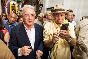 Former Colombian President Uribe Attends Mass the Day Before Trial