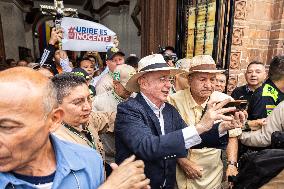 Former Colombian President Uribe Attends Mass the Day Before Trial