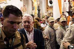 Former Colombian President Uribe Attends Mass the Day Before Trial