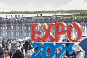 The bustle inside the Osaka-Kansai Expo venue