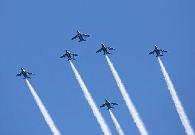 Blue Impulse exhibition flight (Osaka-Kansai Expo)