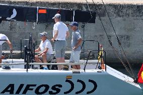 King Felipe Embarks With The Rest Of The Crew On Board The Aifos