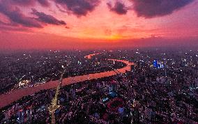 Sunset Shines on Both Sides of The Yong River in Nannin