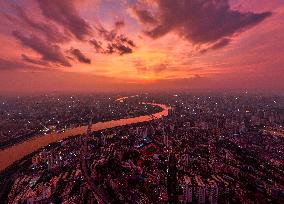 Sunset Shines on Both Sides of The Yong River in Nannin