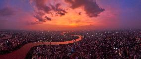 Sunset Shines on Both Sides of The Yong River in Nannin