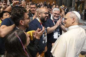 Pope Leo XIV With Catholic Influencers - Rome