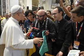 Pope Leo XIV With Catholic Influencers - Rome