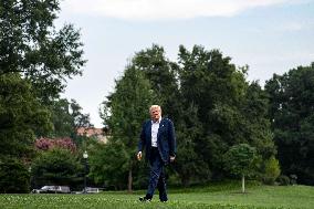President Donald Trump Returns to the White House from United Kingdom Trip
