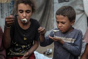 Displaced Family Prepares Meal Amid Food Shortages - Gaza City
