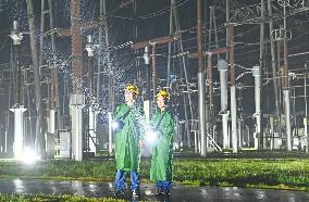 Qingliu Substation Inspection during Typhoon Co-may in Chuzhou
