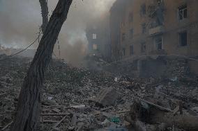 Russian Missile Strike Hits Apartments Building - Ukraine
