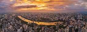 Urban Landscape Reflected by Brilliant Sunset Clouds in Nanning