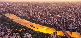 Urban Landscape Reflected by Brilliant Sunset Clouds in Nanning