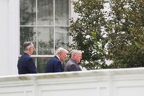DC: President Trump walks on roof of the West Wing of the White House