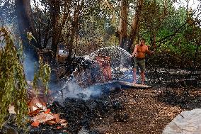 Tarifa Camping Site Evacuated Due to Fire from Burning Caravan - Spain
