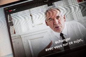 Illustration - Francois Bayrou Launches YouTube Channel 'FB Direct' - Paris