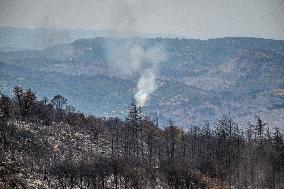 Aerial view of the burned landscape of the Corbières Aude - France