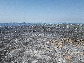 Aerial view of the burned landscape of the Corbières Aude - France