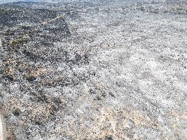 Aerial view of the burned landscape of the Corbières Aude - France