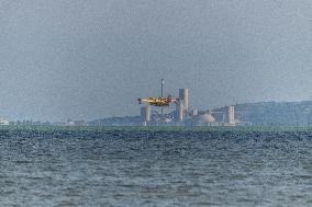 Canadair planes during their refilling on the Etang de Bages - Aude