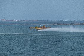 Canadair planes during their refilling on the Etang de Bages - Aude
