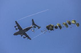 Humanitarian Aid is Airdropped over the Gaza City - Palestine