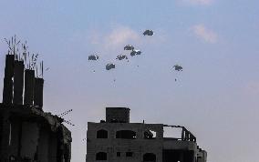Humanitarian Aid is Airdropped over the Gaza City - Palestine