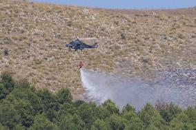 Fire Response in Santa Cristina Gela Helicopters Deployed - Italy