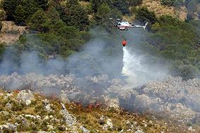 Fire Response in Santa Cristina Gela Helicopters Deployed - Italy