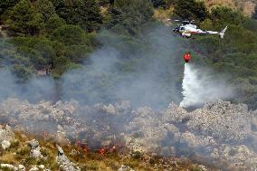 Fire Response in Santa Cristina Gela Helicopters Deployed - Italy