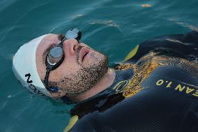 Noam Yaron at The Start of His 180 Km Swim from Calvi to Monaco