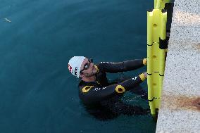 Noam Yaron at The Start of His 180 Km Swim from Calvi to Monaco