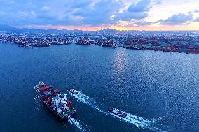 Qingdao Port Under The Setting Sun