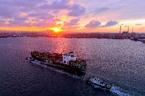 Qingdao Port Under The Setting Sun