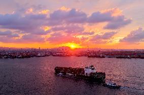 Qingdao Port Under The Setting Sun