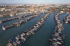 Ships in Port to Take Shelter from The Typhoon - China