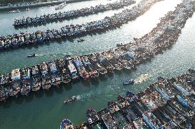 Ships in Port to Take Shelter from The Typhoon - China