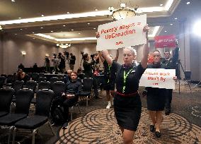 Air Canada Flight Attendants Disrupt Press Conference Amid Strike Threat - Toronto