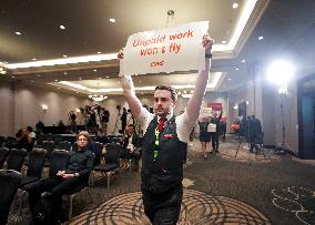 Air Canada Flight Attendants Disrupt Press Conference Amid Strike Threat - Toronto