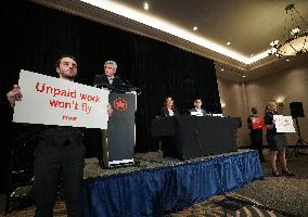 Air Canada Flight Attendants Disrupt Press Conference Amid Strike Threat - Toronto