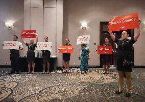 Air Canada Flight Attendants Disrupt Press Conference Amid Strike Threat - Toronto