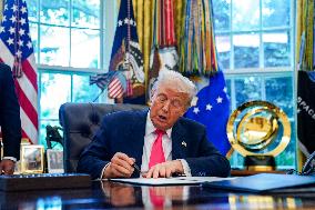 President Trump delivers remarks from the Oval Office