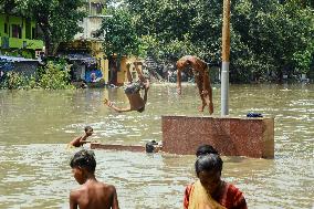 High Tide Submerges Sacred Site Kolkata - India