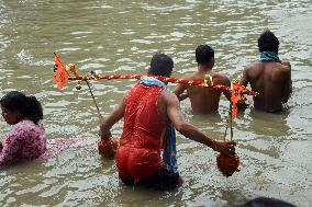 High Tide Submerges Sacred Site Kolkata - India