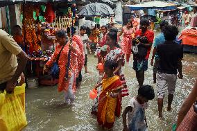 High Tide Submerges Sacred Site Kolkata - India